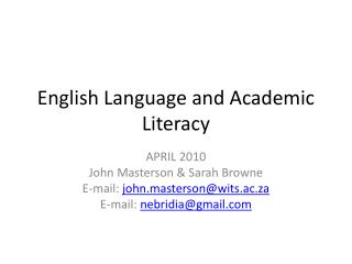English Language and Academic Literacy