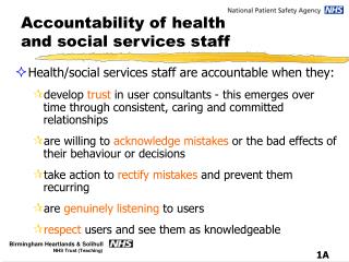 Accountability of health and social services staff