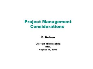 Project Management Considerations