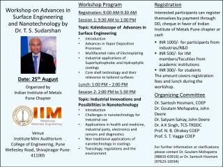 Workshop on Advances in Surface Engineering and Nanotechnology by Dr. T. S. Sudarshan