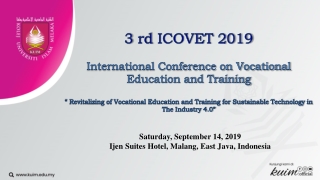 3 rd ICOVET 2019 International Conference on Vocational Education and Training