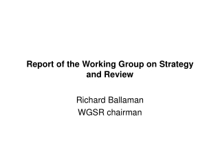Report of the Working Group on Strategy and Review