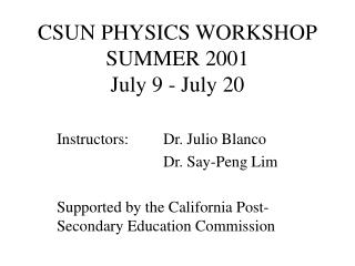 CSUN PHYSICS WORKSHOP SUMMER 2001 July 9 - July 20