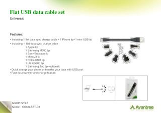 Flat USB data cable set
