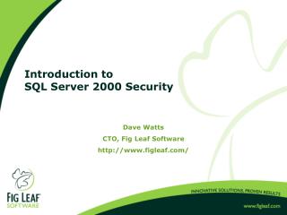 Introduction to SQL Server 2000 Security