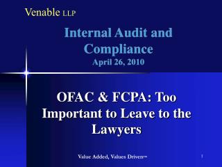 Internal Audit and Compliance April 26, 2010
