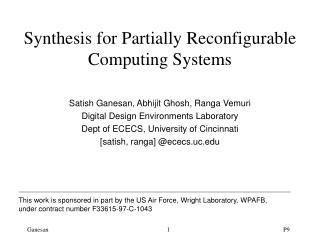 Synthesis for Partially Reconfigurable Computing Systems