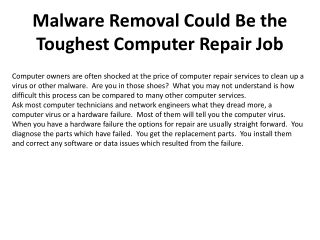 Malware Removal Could Be the Toughest Computer Repair Job