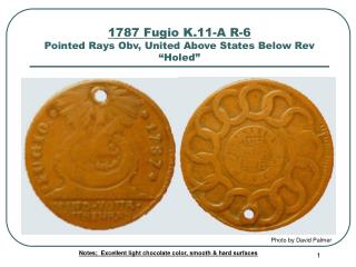 1787 Fugio K.11-A R-6 Pointed Rays Obv, United Above States Below Rev “Holed”
