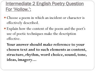 Intermediate 2 English Poetry Question For ‘Hollow.’: