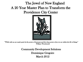 The Jewel of New England A 20 Year Master Plan to Transform the Providence City Center