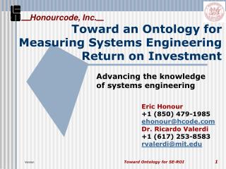 Toward an Ontology for Measuring Systems Engineering Return on Investment