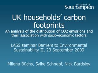LASS seminar Barriers to Environmental Sustainability II, 23 September 2009