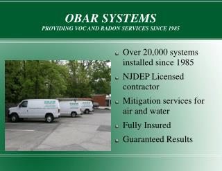 OBAR SYSTEMS PROVIDING VOC AND RADON SERVICES SINCE 1985