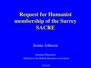 Request for Humanist membership of the Surrey SACRE