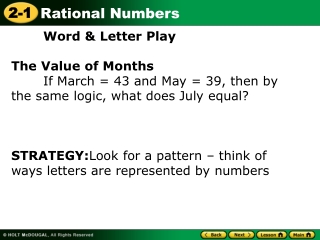 Word & Letter Play The Value of Months