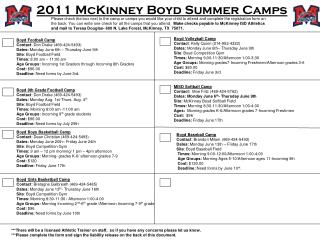 2011 McKinney Boyd Summer Camps