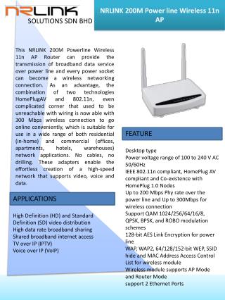 NRLINK 200M Power line Wireless 11n AP