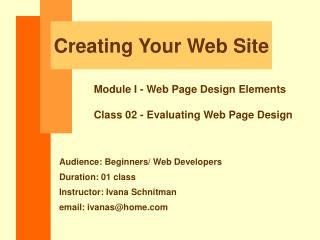Creating Your Web Site