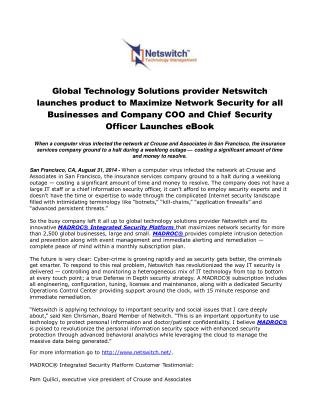 Global Technology Solutions provider Netswitch launches prod