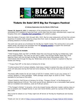 Tickets On Sale! 2015 Big Sur Foragers Festival