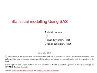 Statistical modelling Using SAS