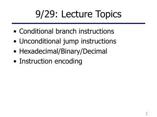 9/29: Lecture Topics