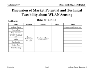Discussion of Market Potential and Technical Feasibility about WLAN Sensing