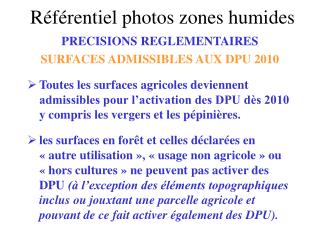 PRECISIONS REGLEMENTAIRES SURFACES ADMISSIBLES AUX DPU 2010