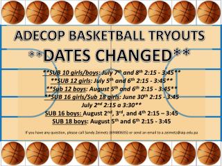 ADECOP BASKETBALL TRYOUTS ** DATES CHANGED**
