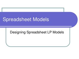 Spreadsheet Models