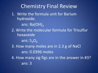 Chemistry Final Review