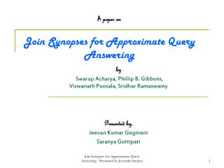 A paper on Join Synopses for Approximate Query Answering