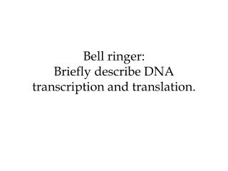 Bell ringer: Briefly describe DNA transcription and translation.