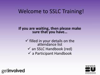 Welcome to SSLC Training!