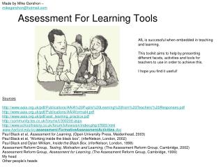 Assessment For Learning Tools