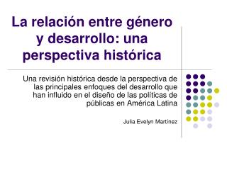 La relación entre género y desarrollo: una perspectiva histórica