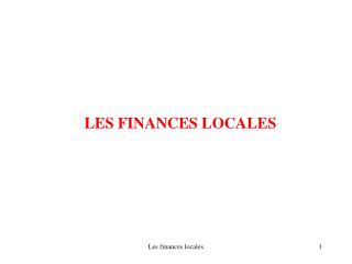 Qu'est-ce que les finances locales