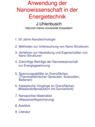 Anwendung der Nanowissenschaft in der Energietechnik