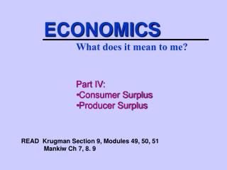 Part IV: Consumer Surplus Producer Surplus