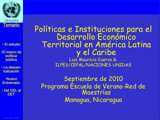 Políticas e Instituciones para el Desarrollo Económico Territorial en América Latina y el Caribe