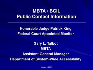 MBTA / BCIL Public Contact Information