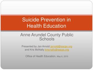 Suicide Prevention in Health Education