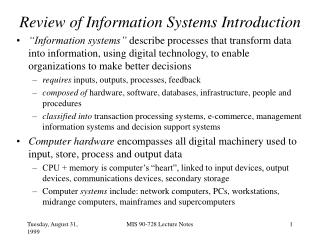 Review of Information Systems Introduction