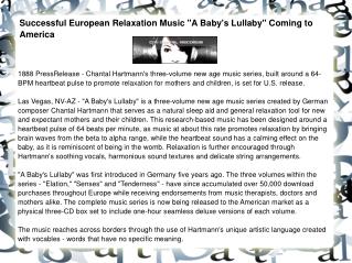 Successful European Relaxation Music "A Baby's Lullaby"