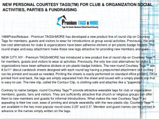 NEW PERSONAL COURTESY TAGS(TM) FOR CLUB & ORGANIZATION