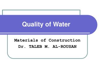 Quality of Water