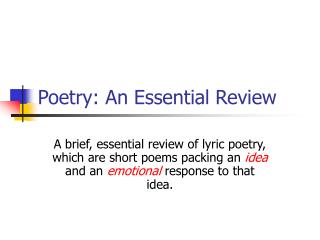 Poetry: An Essential Review