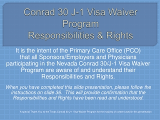 Conrad 30 J-1 Visa Waiver Program Responsibilities & Rights