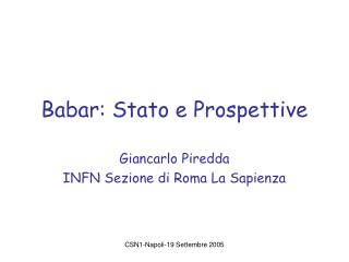 Babar: Stato e Prospettive